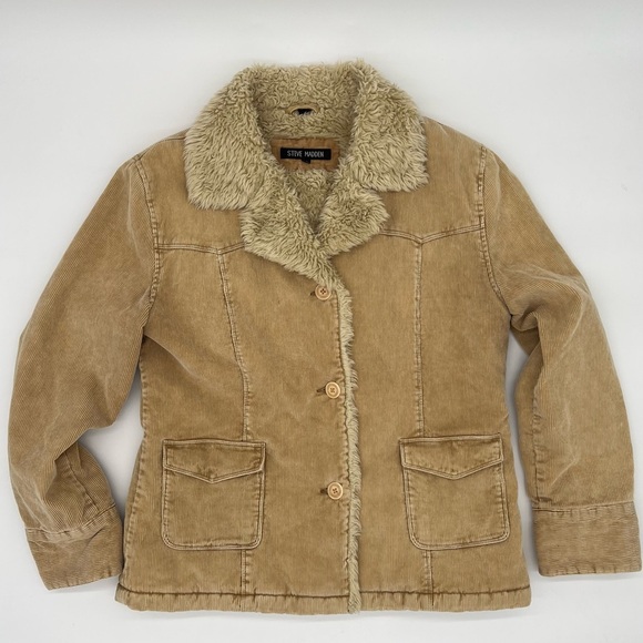 Vintage Y2K fur trimmed Steve Madden Tan Teddy Jacket - Picture 1 of 14